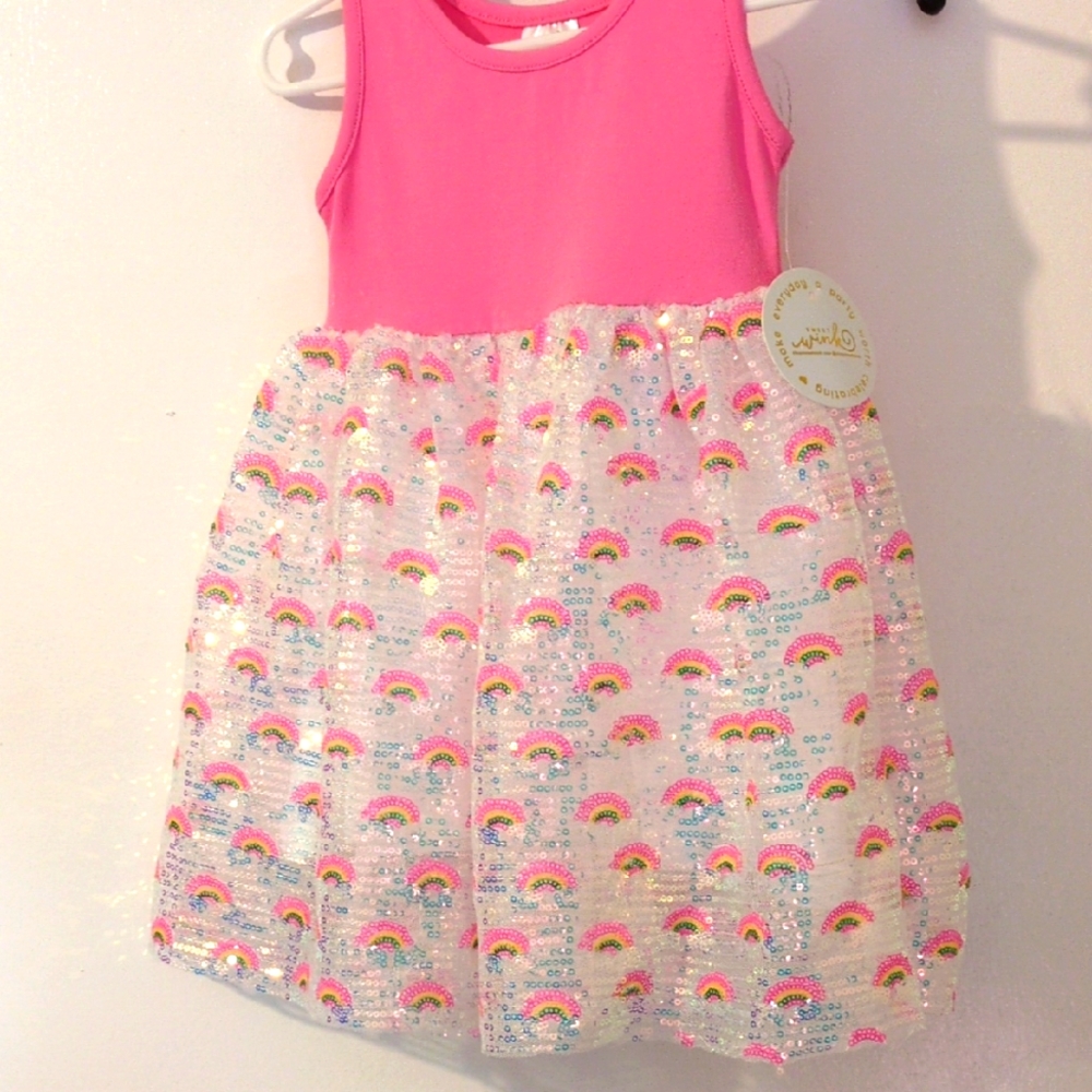Sweet Wink Pink Rainbow Sequin Sleeveless Lining Dress 12/18 M